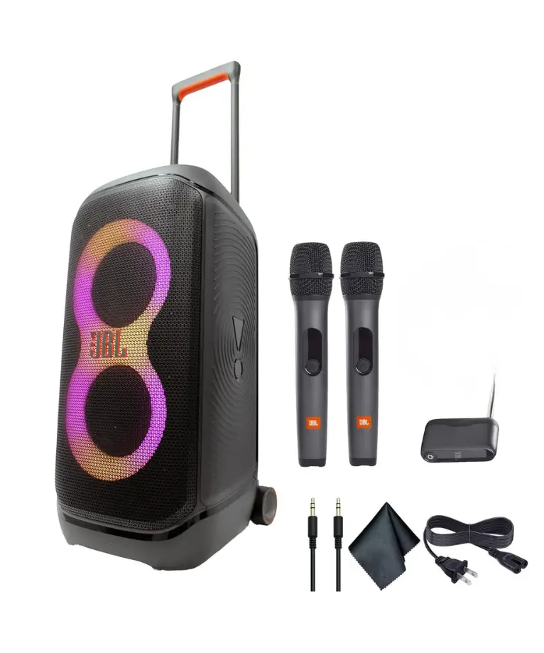 JBL Party Box Stage 320 | Complete 240W karaoke and party system with 2 wireless microphones